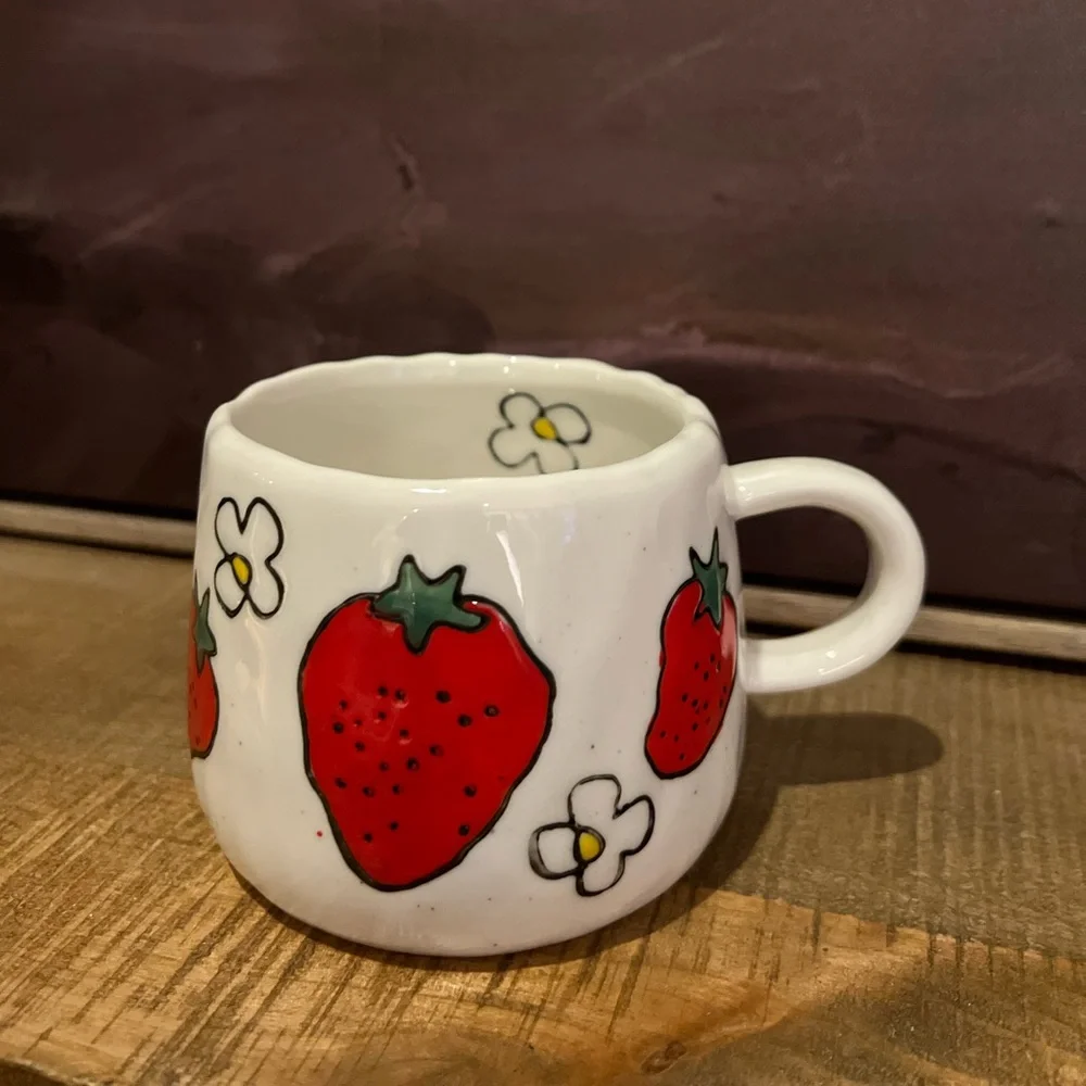 Hand-Painted Strawberry Ceramic Mug 🍓